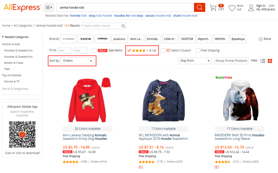 Sort the product search results