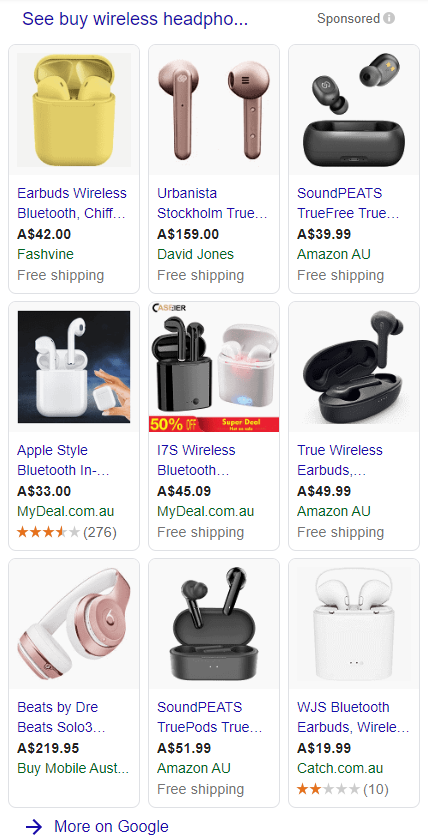 Vị trí hiển thị Google Shopping