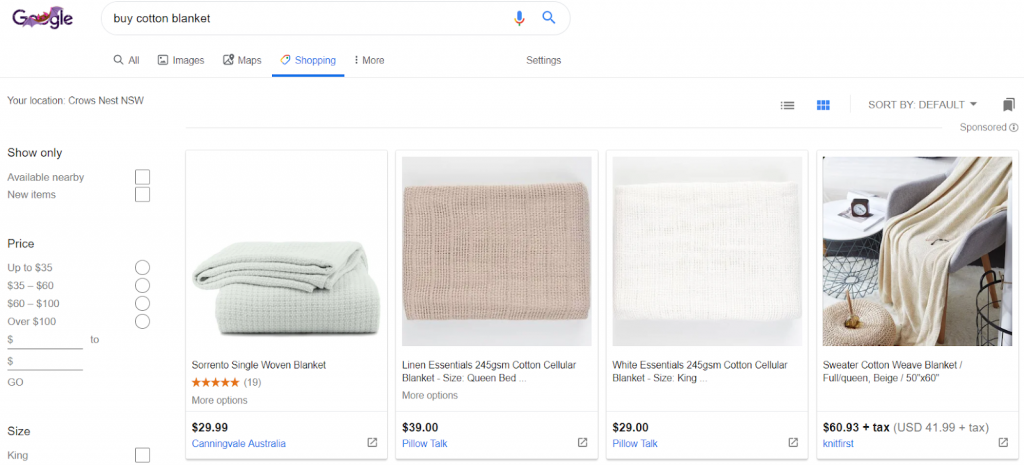 Vị trí hiển thị Google Shopping