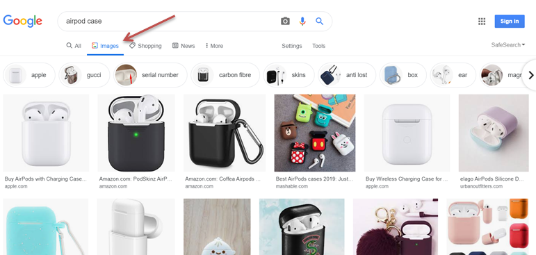 Nghiên cứu trên Google Shopping với kết quả tìm kiếm là hình ảnh