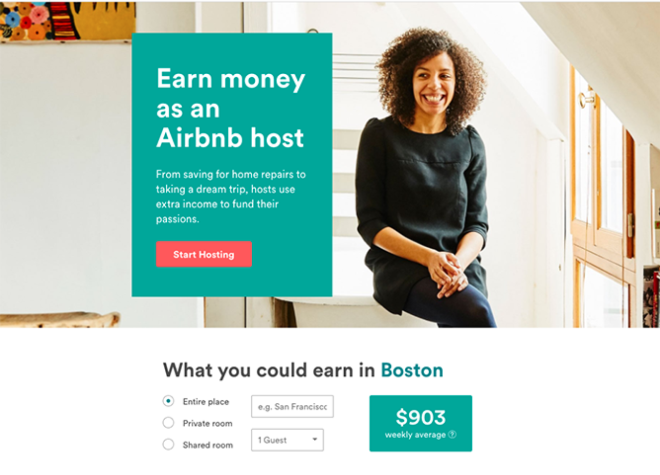Airbnb clear Call-to-Action page
